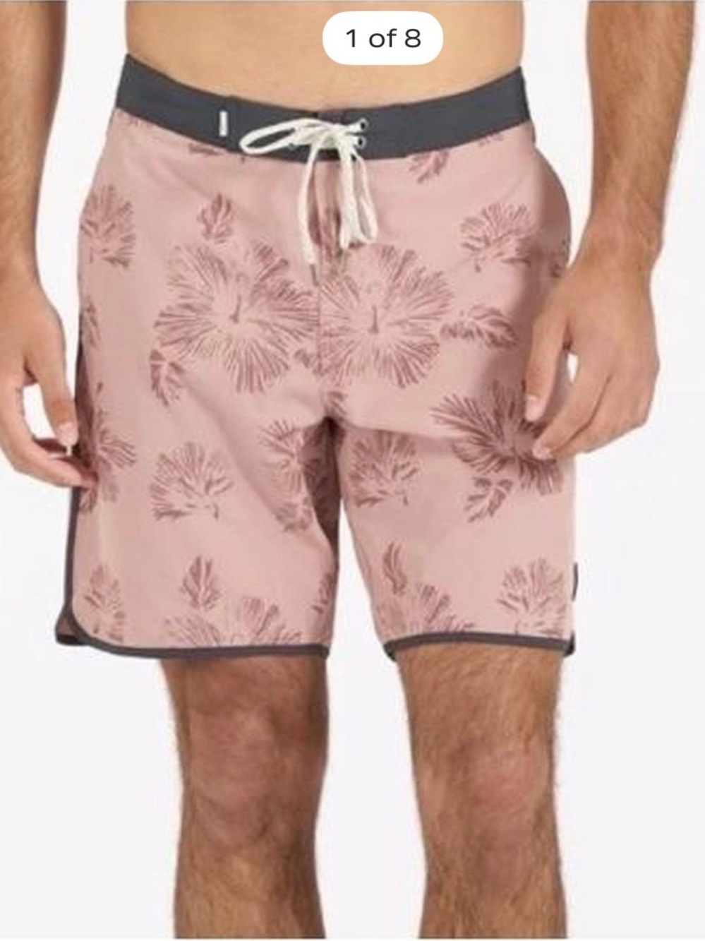 Vuori Dusty Pink Floral Board Shorts with Charcoal Trim